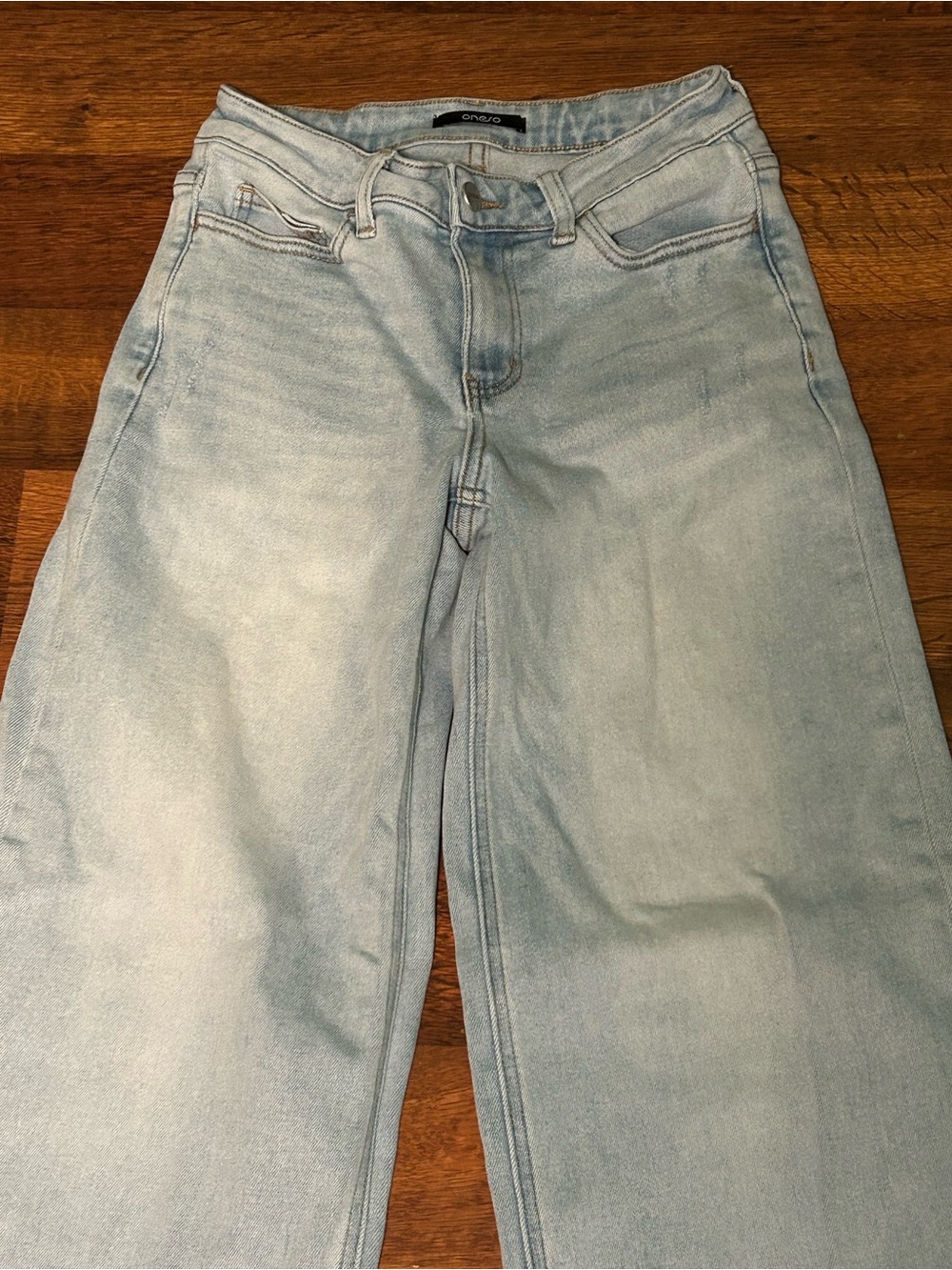 Oneso Womens Light Wash Wide Leg Jeans Mid Rise 27” Waist Cotton Blend - Picture 3 of 7